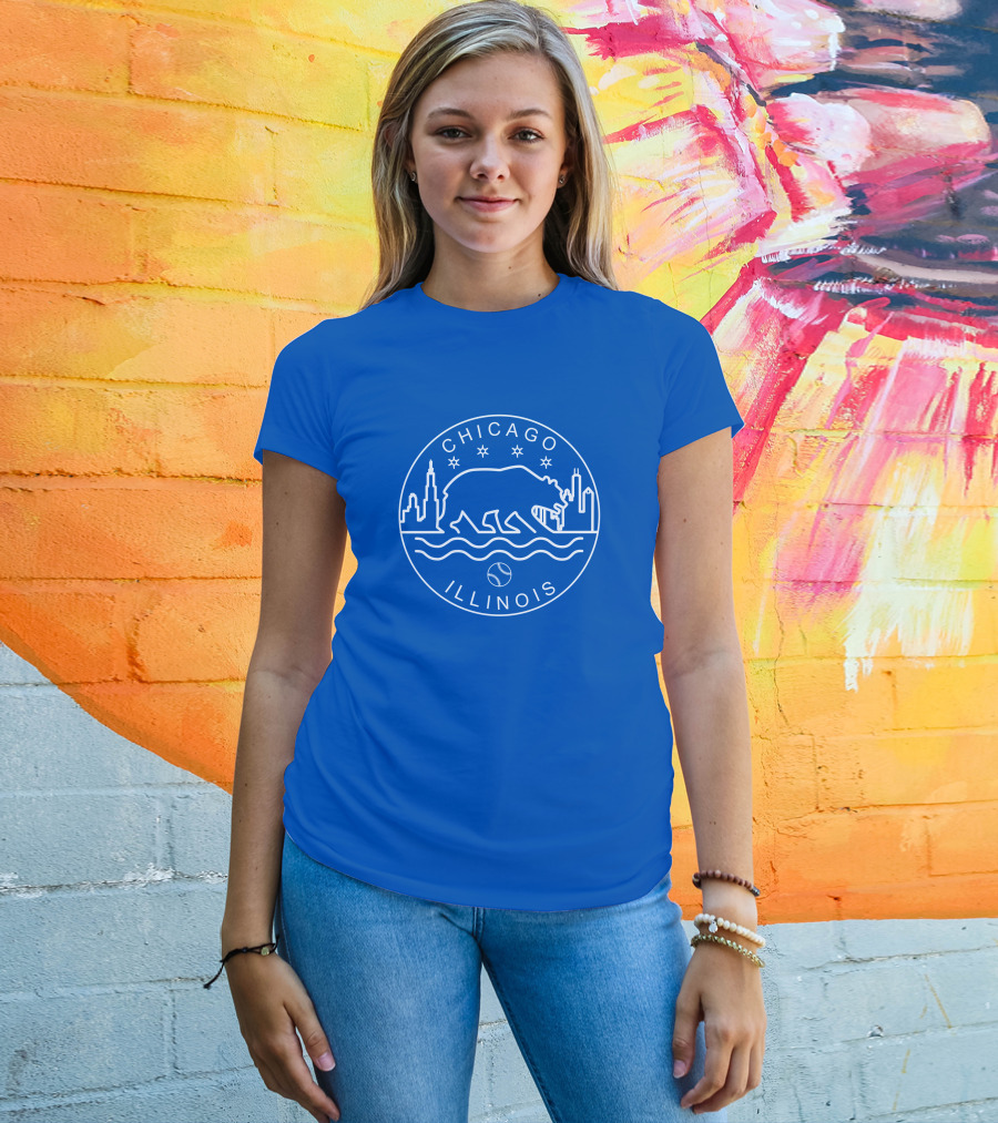 Chicago Illinois Bear Skyline Stars Baseball Seal 1908 T-Shirt