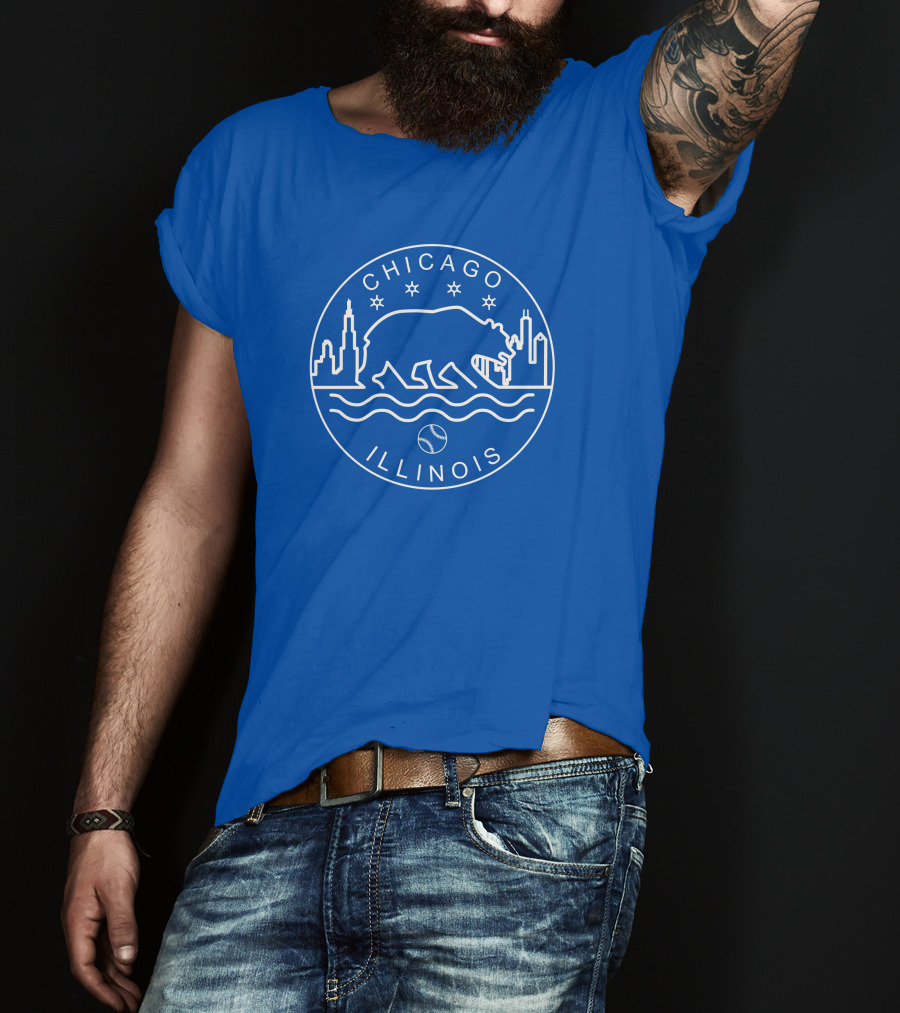 Chicago Illinois Bear Skyline Stars Baseball Seal 1908 T-Shirt