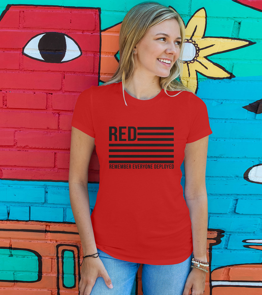 Karma Girl RED Remember Everyone Deployed USA Flag T-Shirt