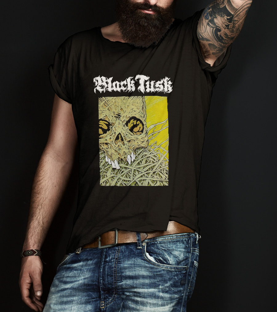 Night Shift Merch Chris Baines Black Tusk Heavy Metal Skull T-Shirt