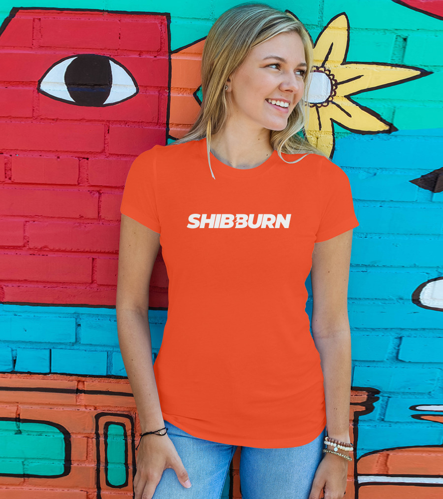 Shibburn Cryptocurrency Concept Bold White Text On Vibrant Orange Background T-Shirt