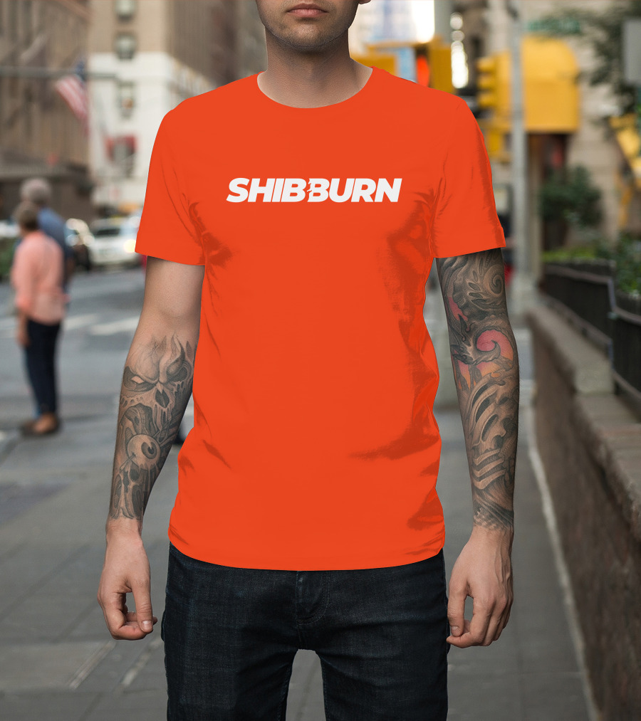Shibburn Cryptocurrency Concept Bold White Text On Vibrant Orange Background T-Shirt