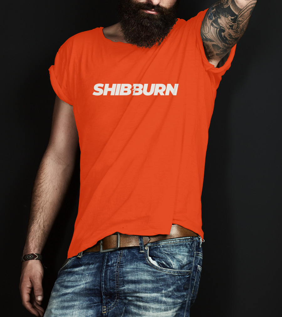 Shibburn Cryptocurrency Concept Bold White Text On Vibrant Orange Background T-Shirt