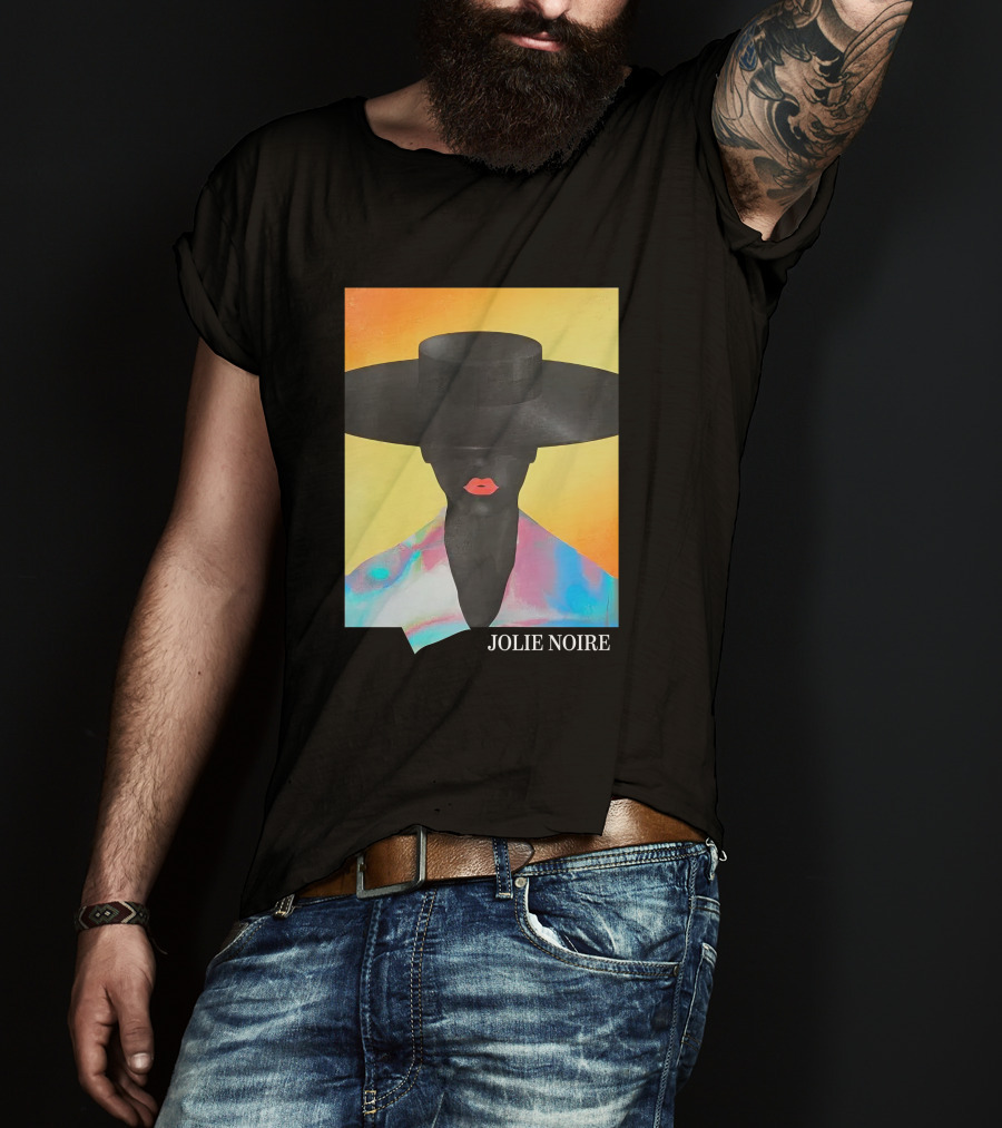 Jolie Noire Vibrant Abstract Fashion Portrait With Black Hat T-Shirt