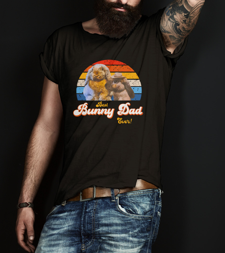 Best Bunny Dad Ever Vintage Sunset Style With Cute Rabbits T-Shirt