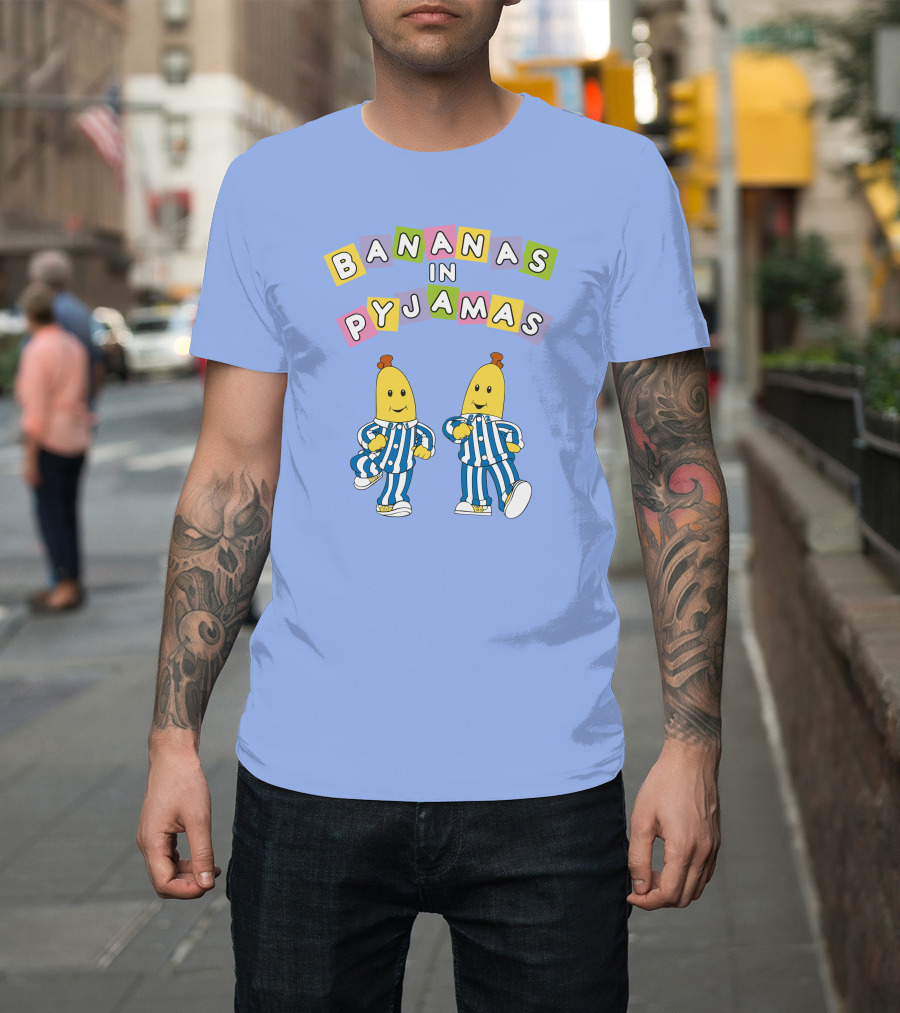 Bananas In Pyjamas Cartoon Characters in Blue and White Striped Outfits T-Shirt