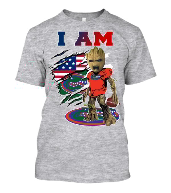 I AM Baby Groot Gators Football American Flag T-Shirt