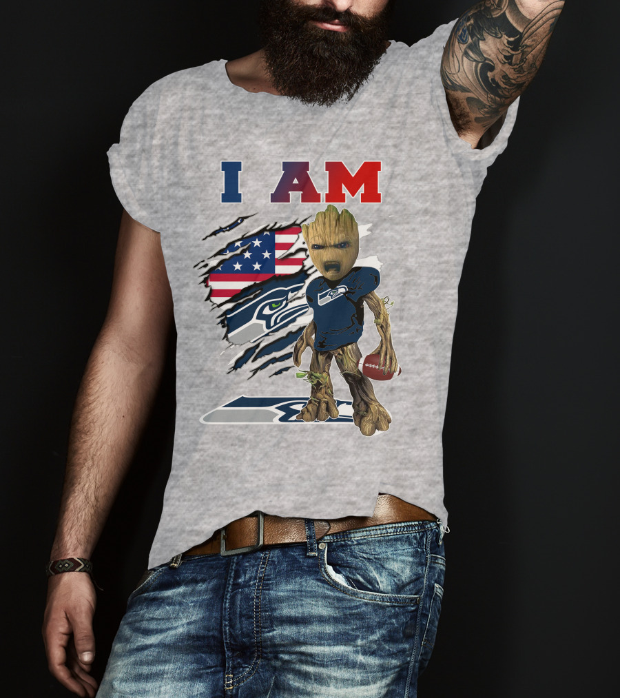 I Am Seahawks Baby Groot Football Patriots Flag T-Shirt