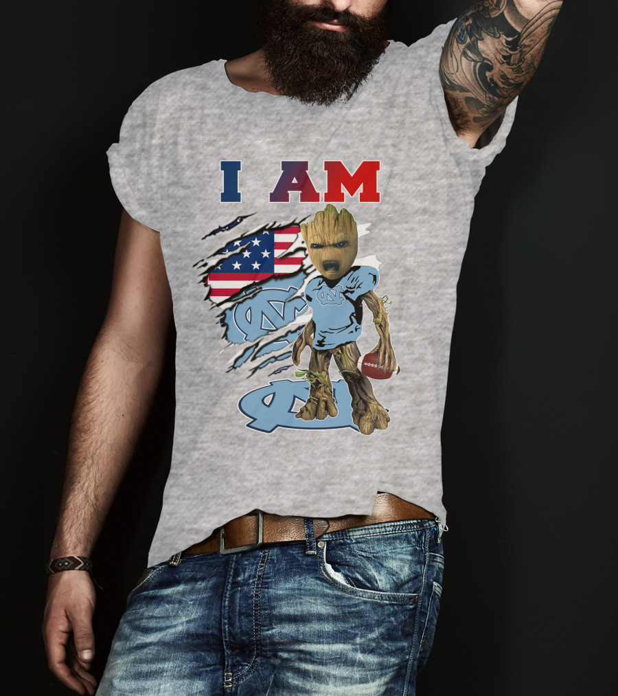 I Am Tarheels Baby Groot Unc Football American Flag T-Shirt