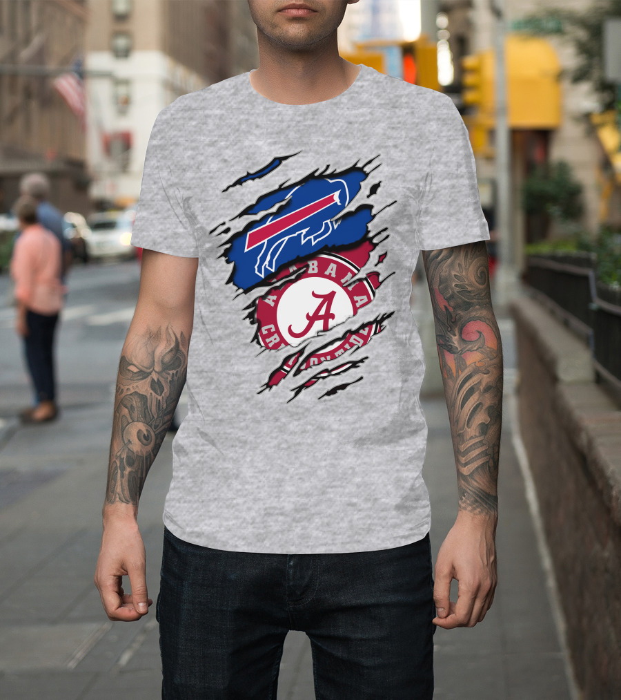 Buffalo Bills Alabama Crimson Tide Torn Logo Mashup T-Shirt
