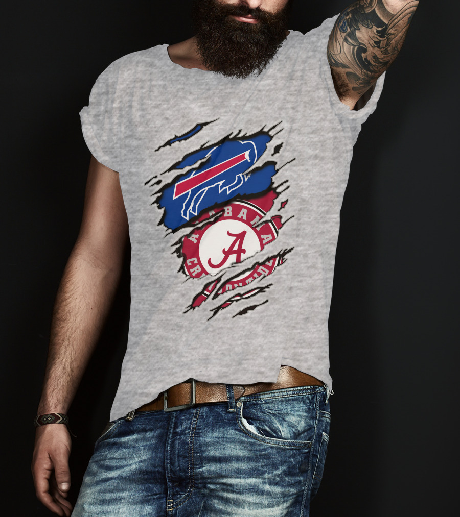Buffalo Bills Alabama Crimson Tide Torn Logo Mashup T-Shirt