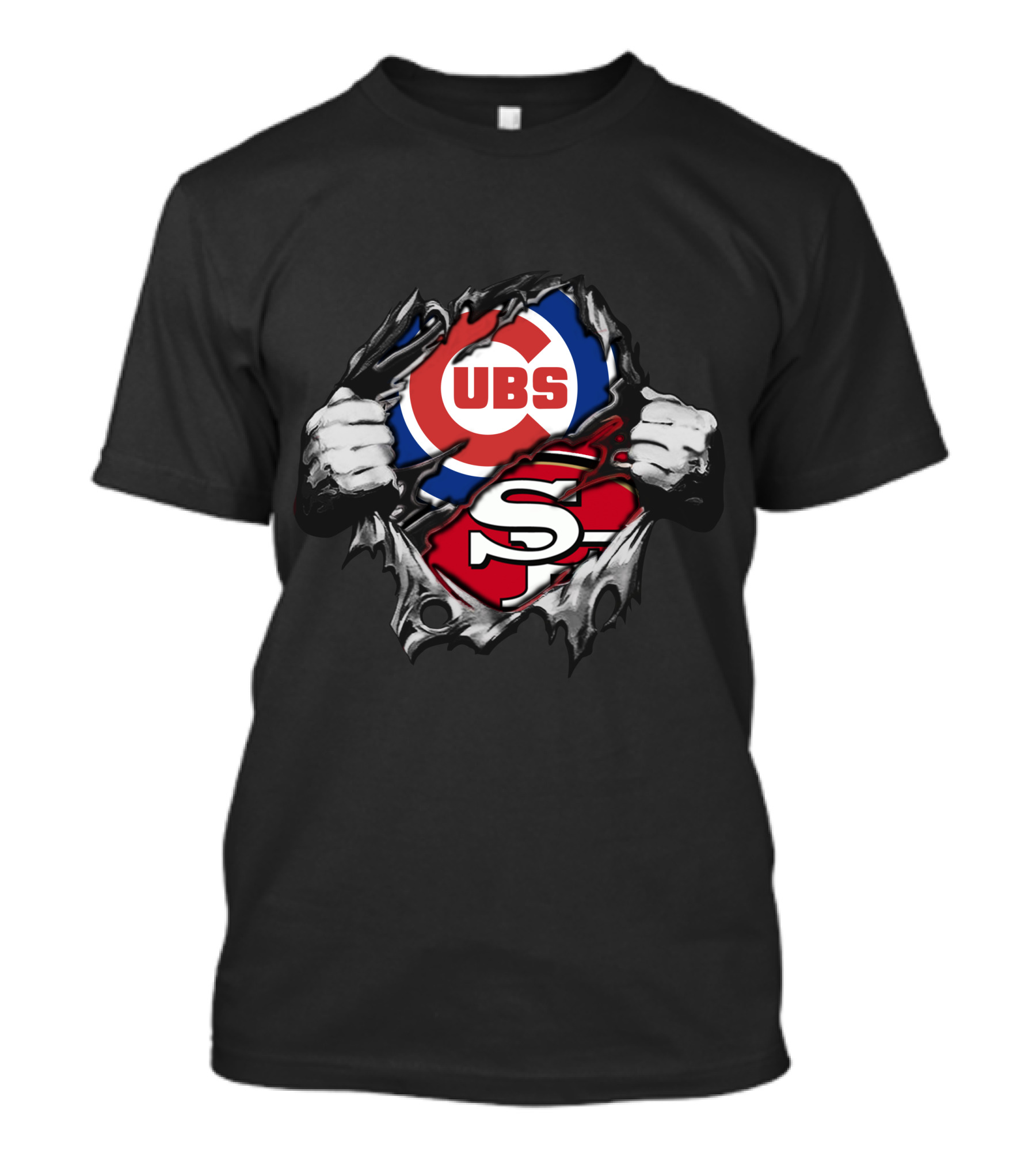 Cubs And 49ers Logos Fusion Tear T-Shirt