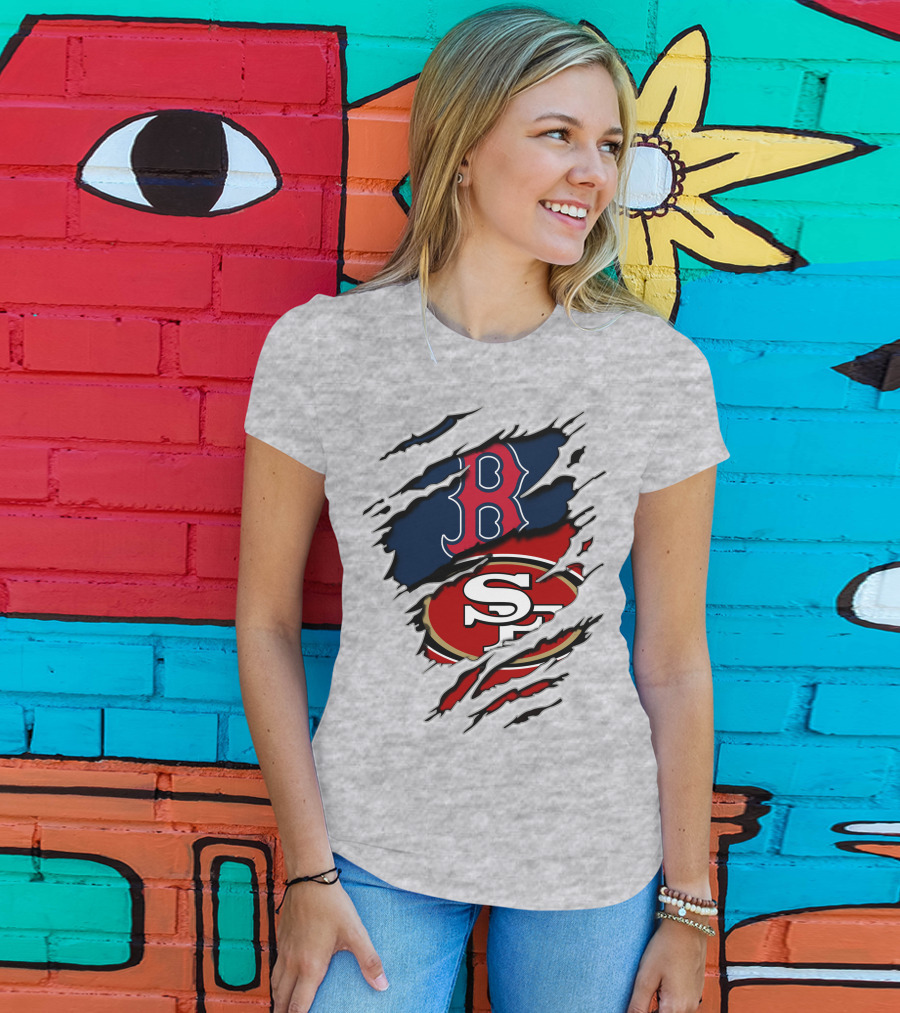 49ers Redsox Sf B Baseball Football Logo Tear T-Shirt