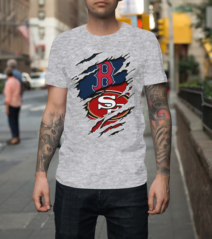 49ers Redsox Sf B Baseball Football Logo Tear T-Shirt