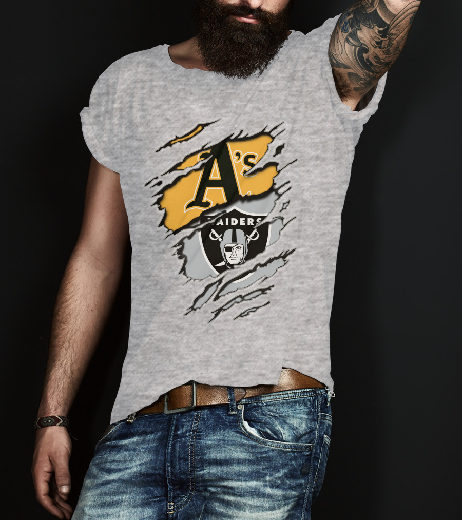 Oakland Athletics Raiders Dual Logo Torn Effect T-Shirt