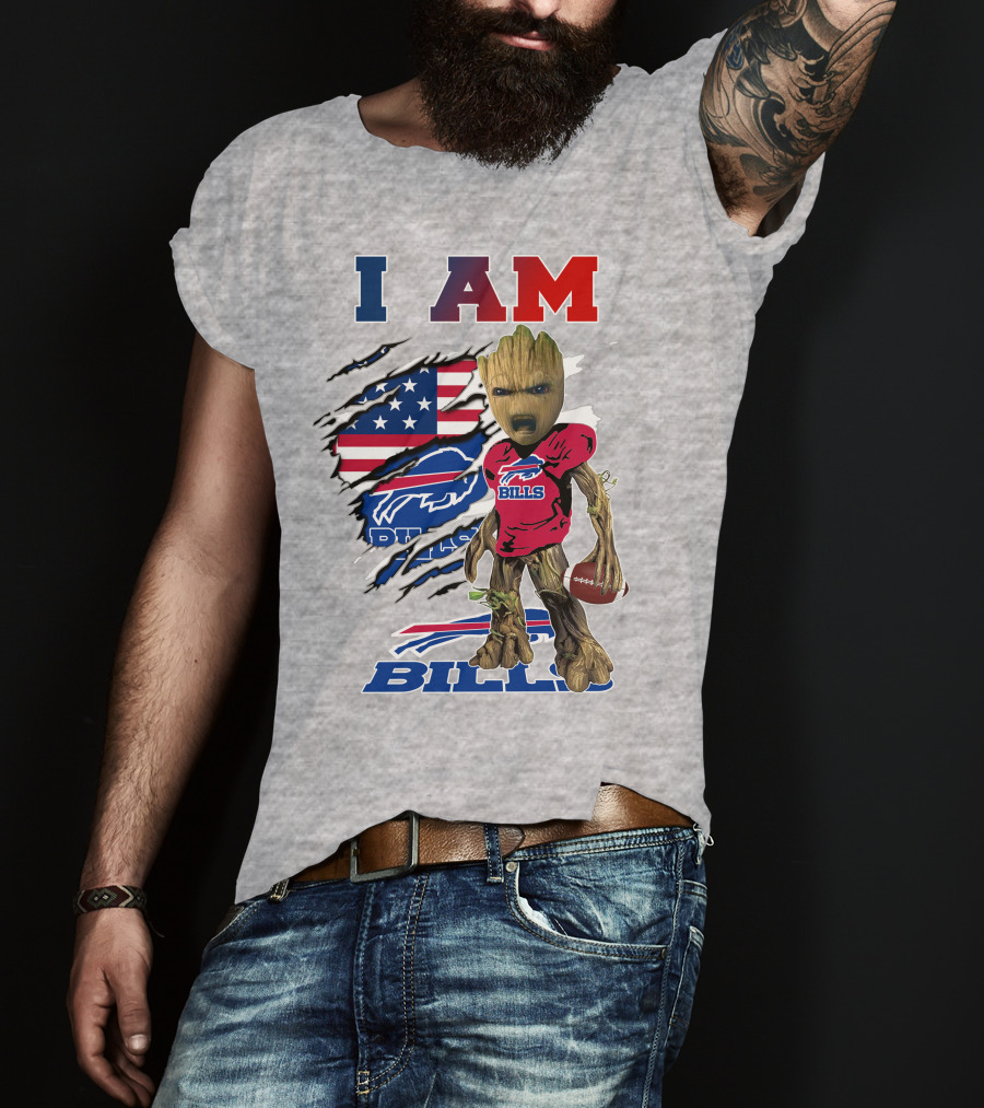 I AM Bills Football Tree Character With Buffal Logo And American Flag T-Shirt