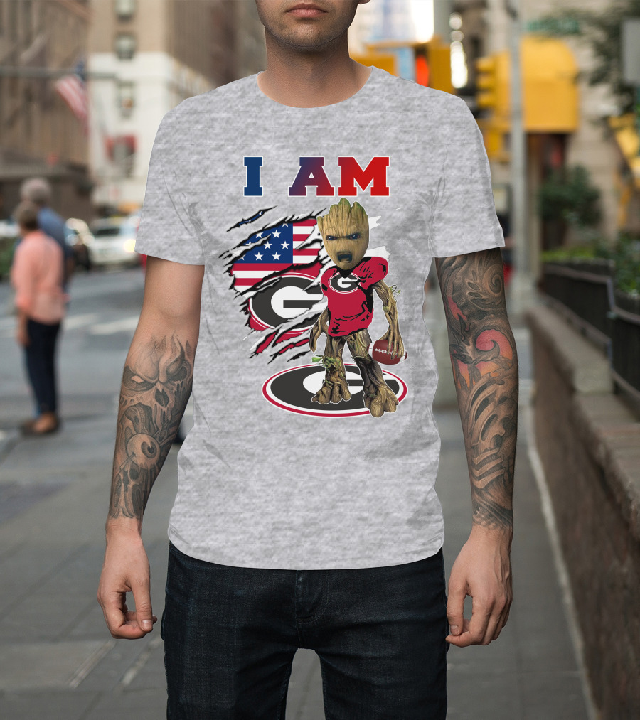 I Am Bulldogs Georgia Groot American Flag Football T-Shirt
