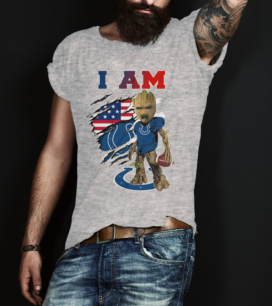 I Am Groot Colts NFL Football USA Flag T-Shirt