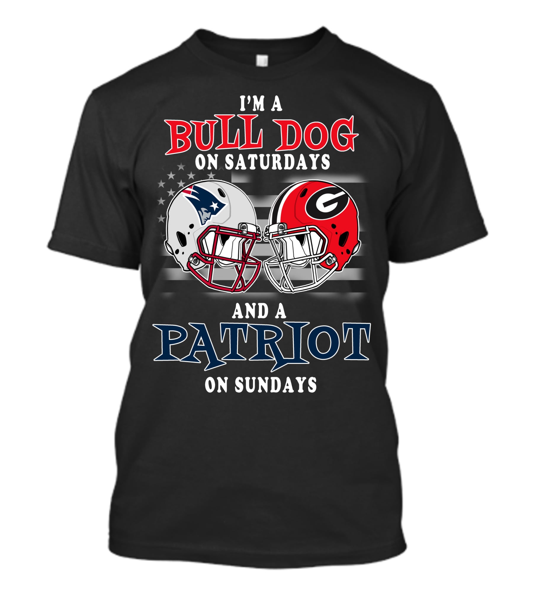 Bulldog On Saturdays And Patriot On Sundays Football Helmets Stars And Stripes T-Shirt