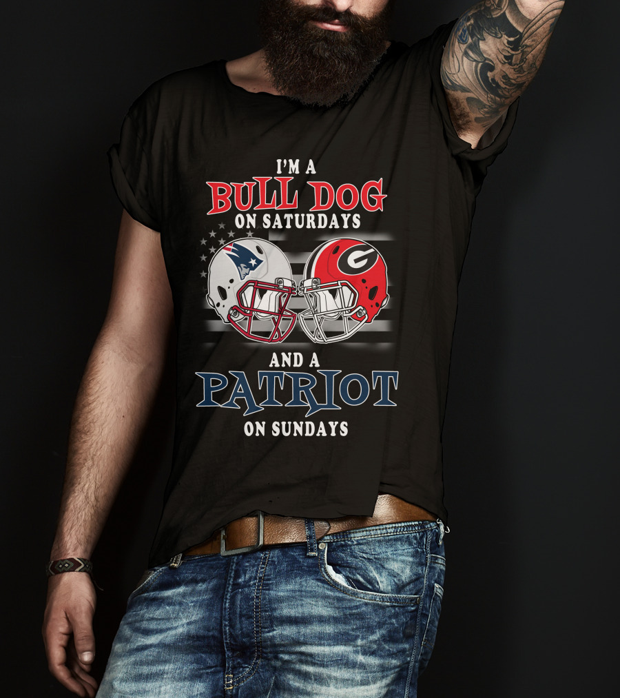 Bulldog On Saturdays And Patriot On Sundays Football Helmets Stars And Stripes T-Shirt