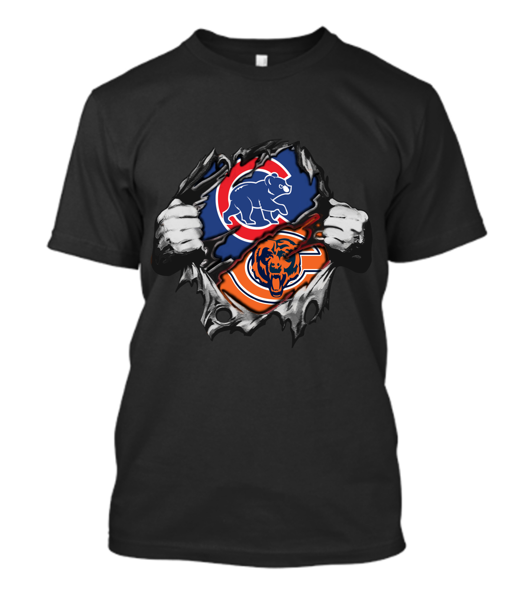 Chicago Cubs And Chicago Bears Dual Team Logo Burst T-Shirt