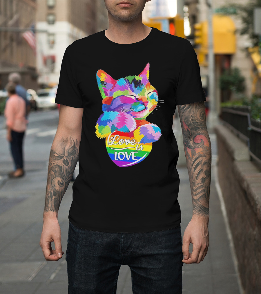 Love Is Love Colorful Cat Rainbow Pride T-Shirt