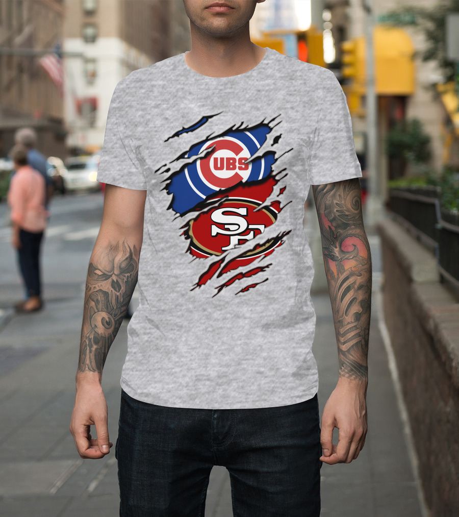 Cubs 49ers Logo Mashup Ripped T-Shirt