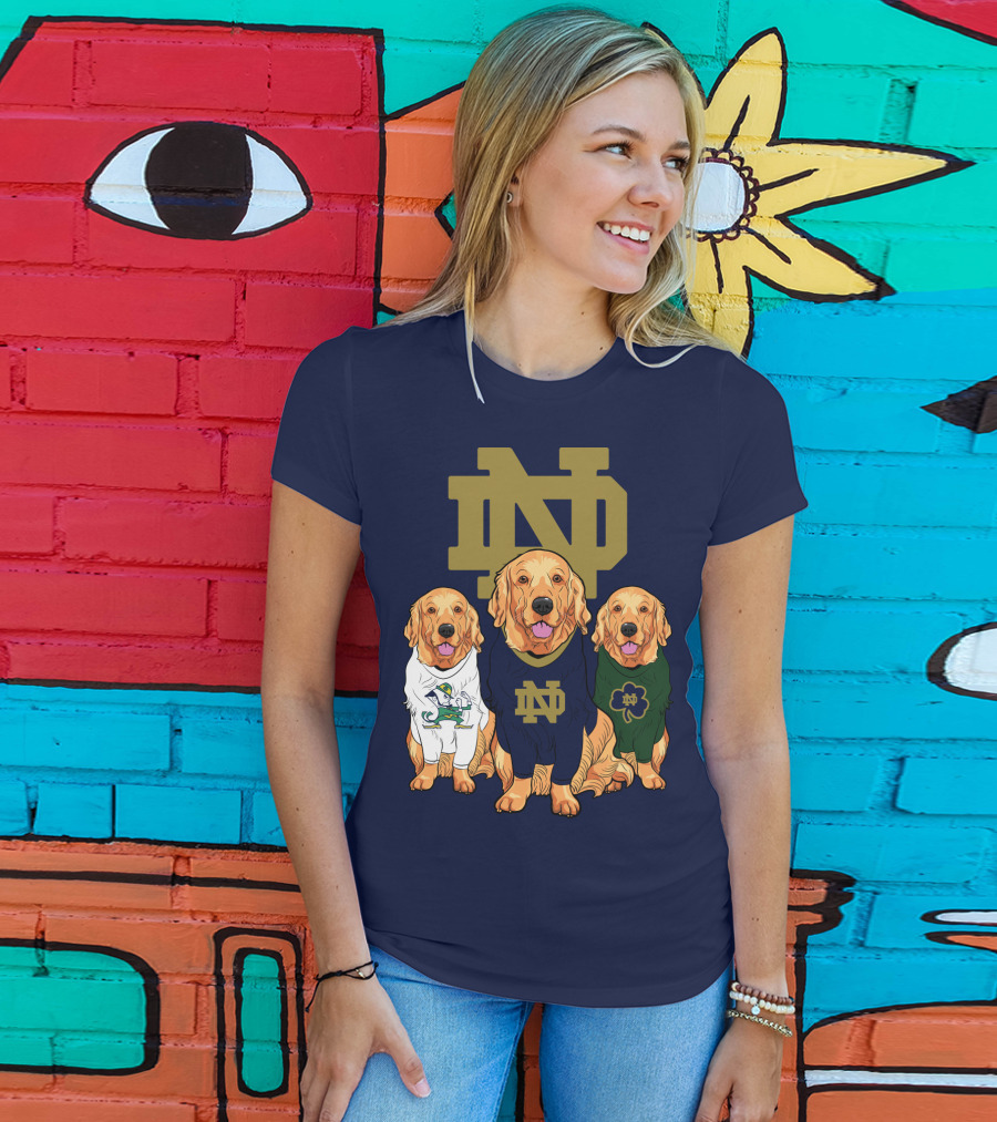 Notre Dame Golden Retrievers Nd Logo Irish Clover T-Shirt