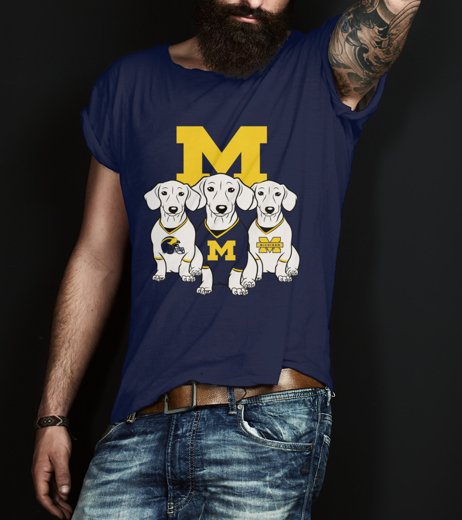 Michigan Wolverines Three Dachshund Dogs T-Shirt