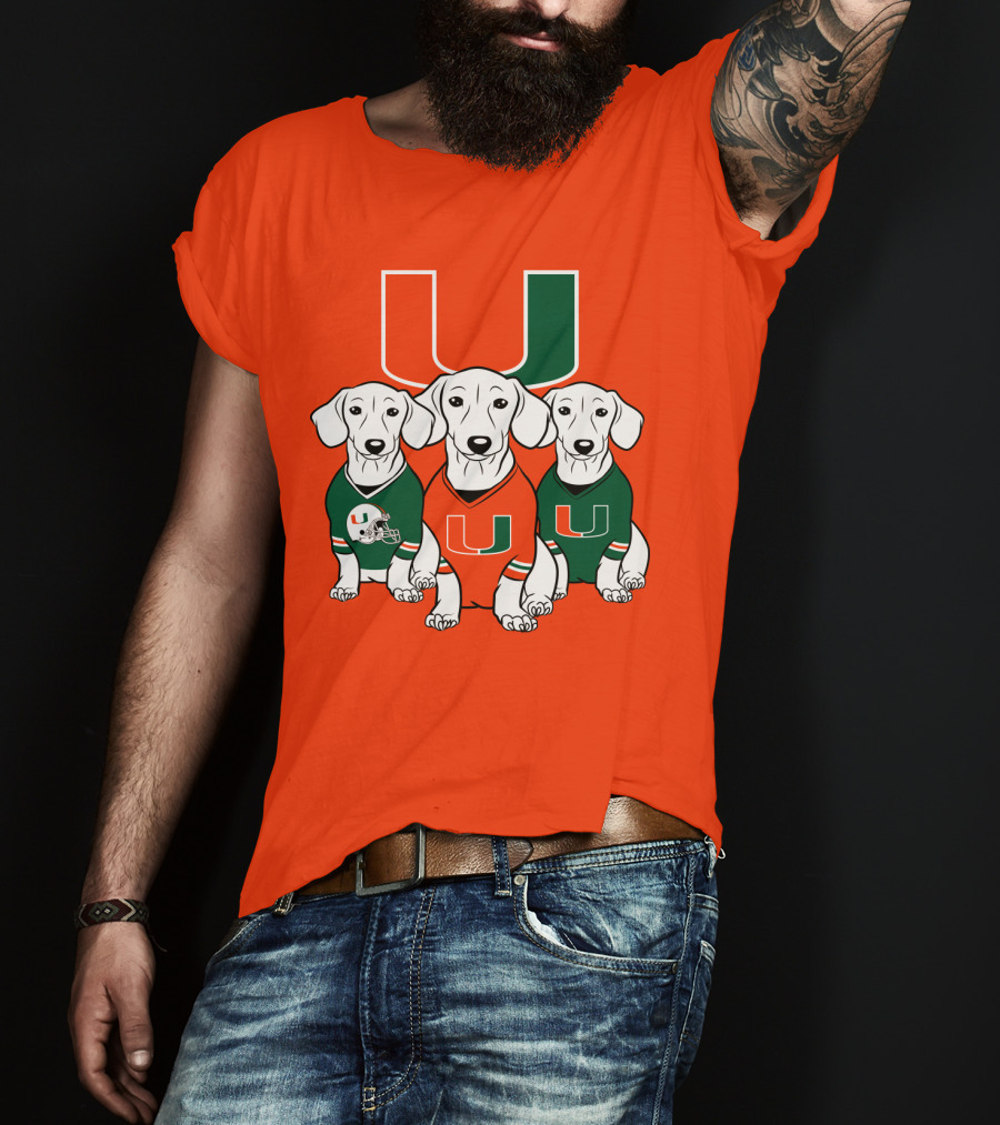 Miami Hurricanes U Logo With Dogs In Team Jerseys T-Shirt