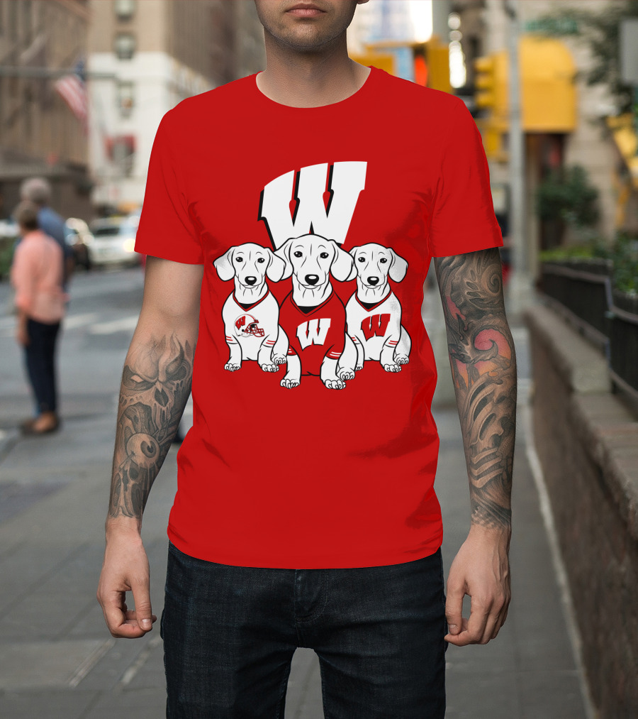 Wisconsin W Dachsund Trio Football Helmets And Jerseys T-Shirt