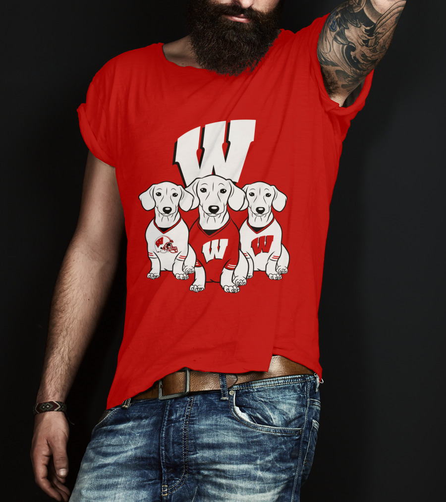 Wisconsin W Dachsund Trio Football Helmets And Jerseys T-Shirt