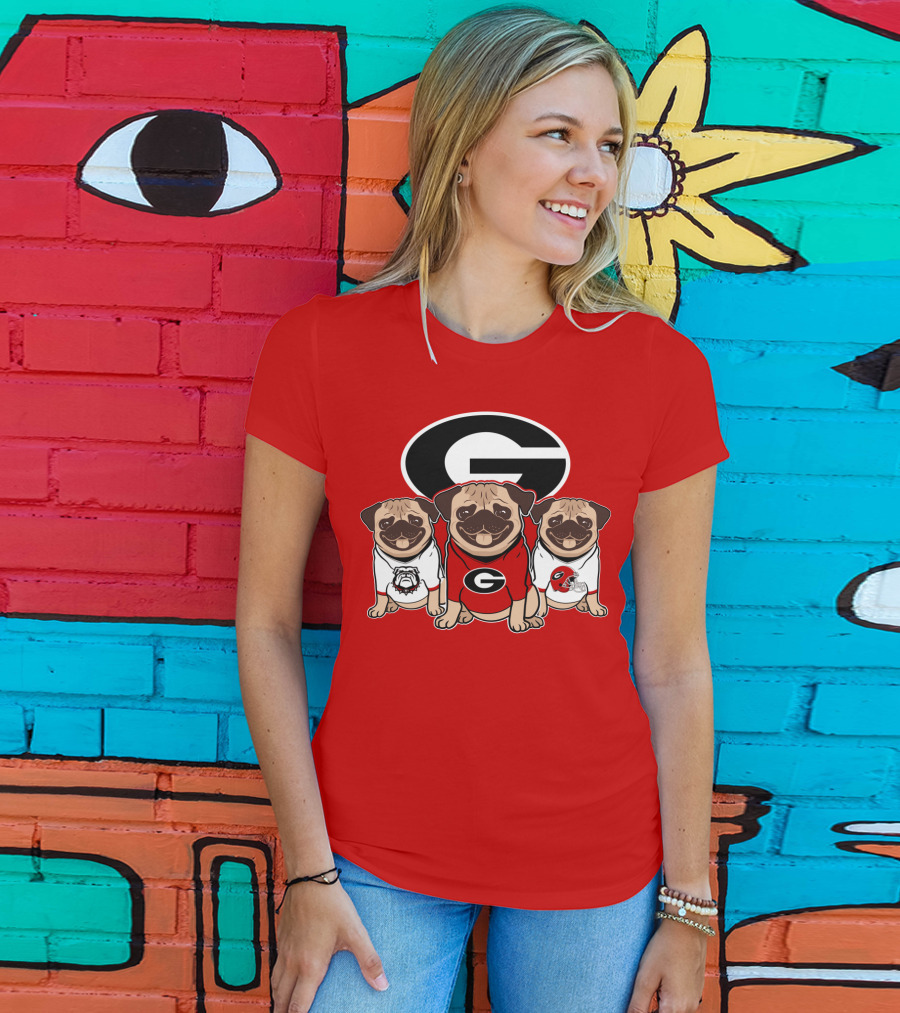 Georgia Bulldogs Pug Dogs Football Fan T-Shirt