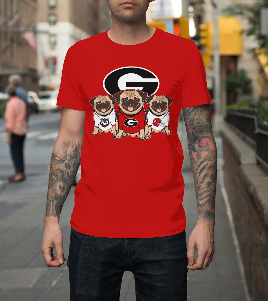 Georgia Bulldogs Pug Dogs Football Fan T-Shirt