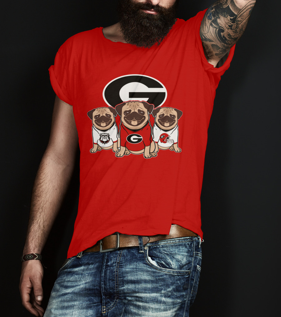 Georgia Bulldogs Pug Dogs Football Fan T-Shirt