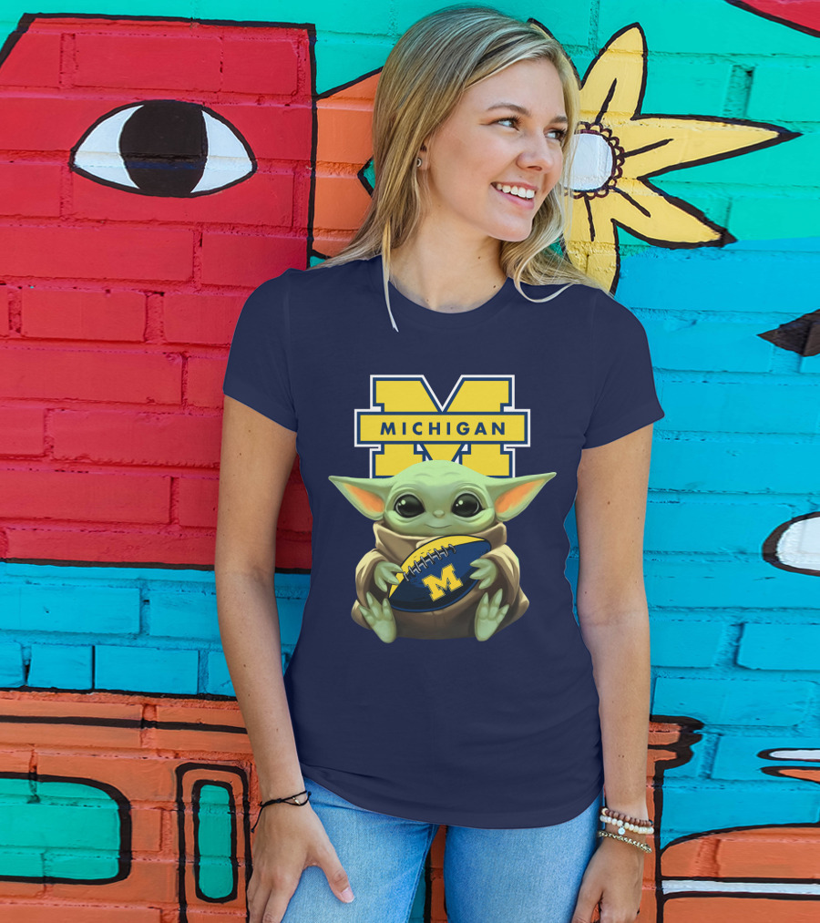 Michigan Wolverines Baby Yoda Football T-Shirt