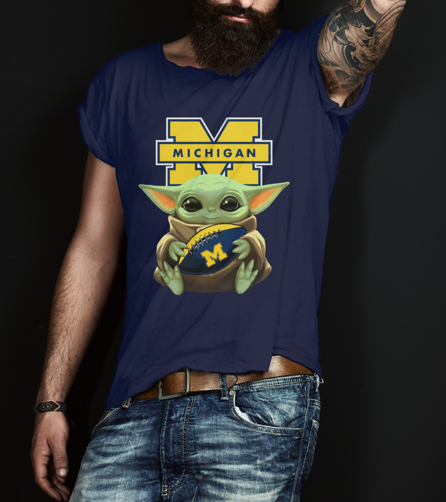Michigan Wolverines Baby Yoda Football T-Shirt