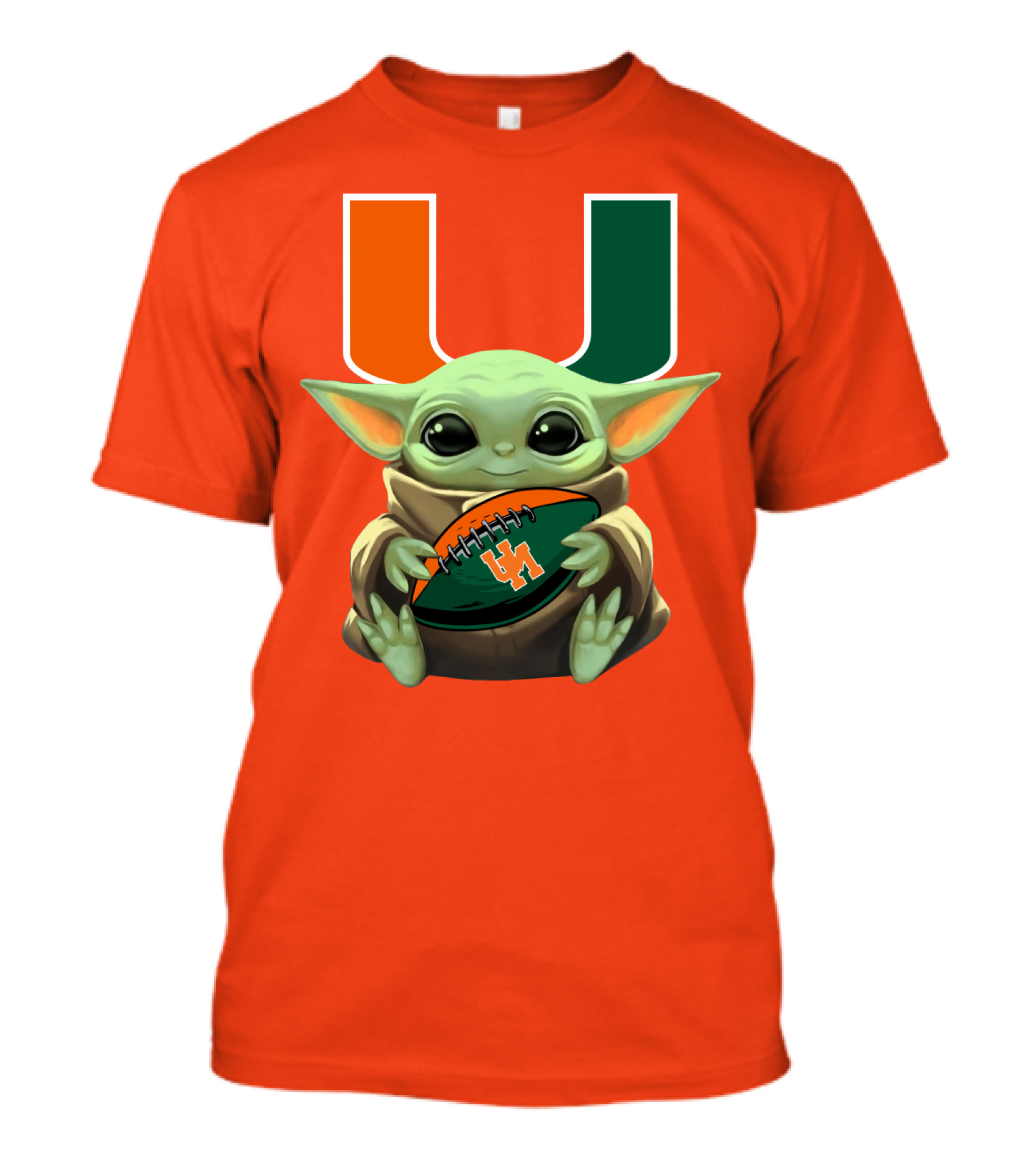 Baby Yoda Miami Hurricanes Football Fan T-Shirt