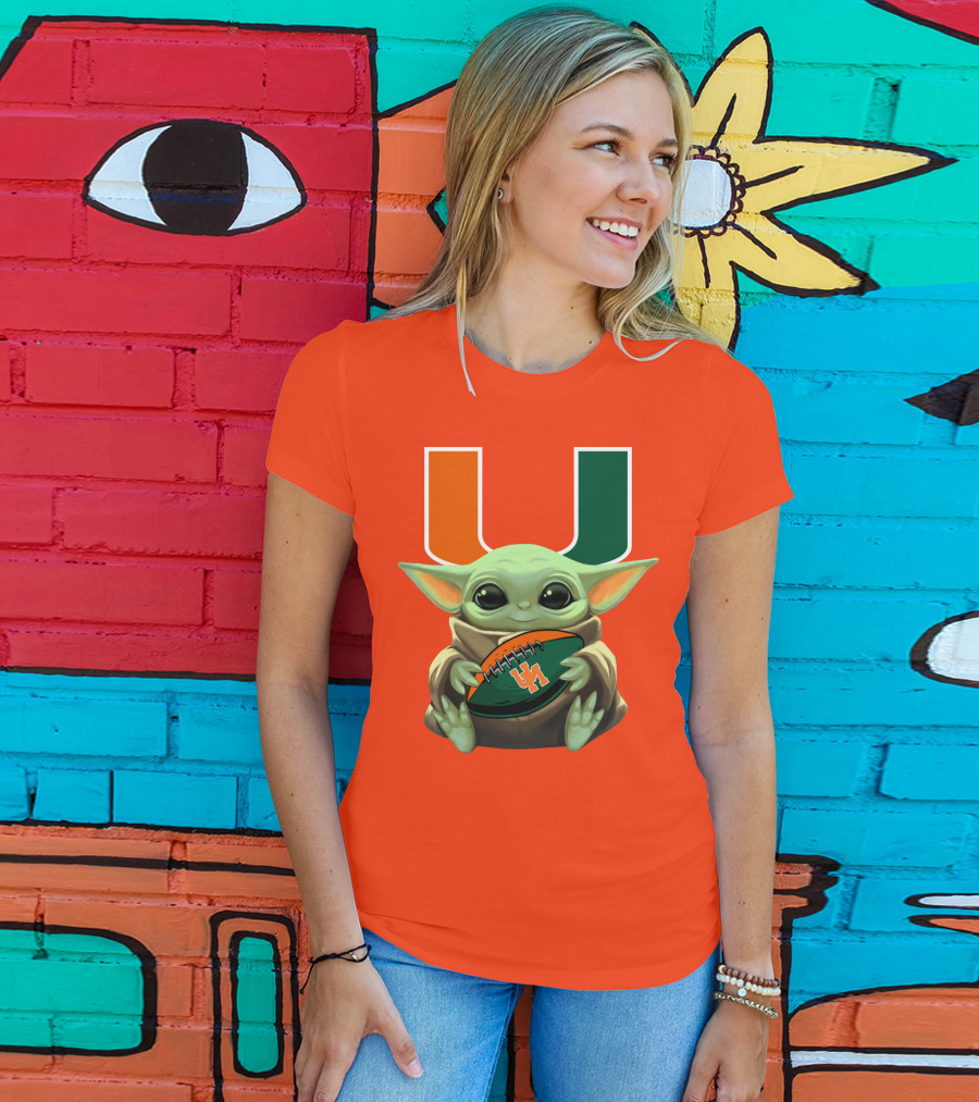 Baby Yoda Miami Hurricanes Football Fan T-Shirt