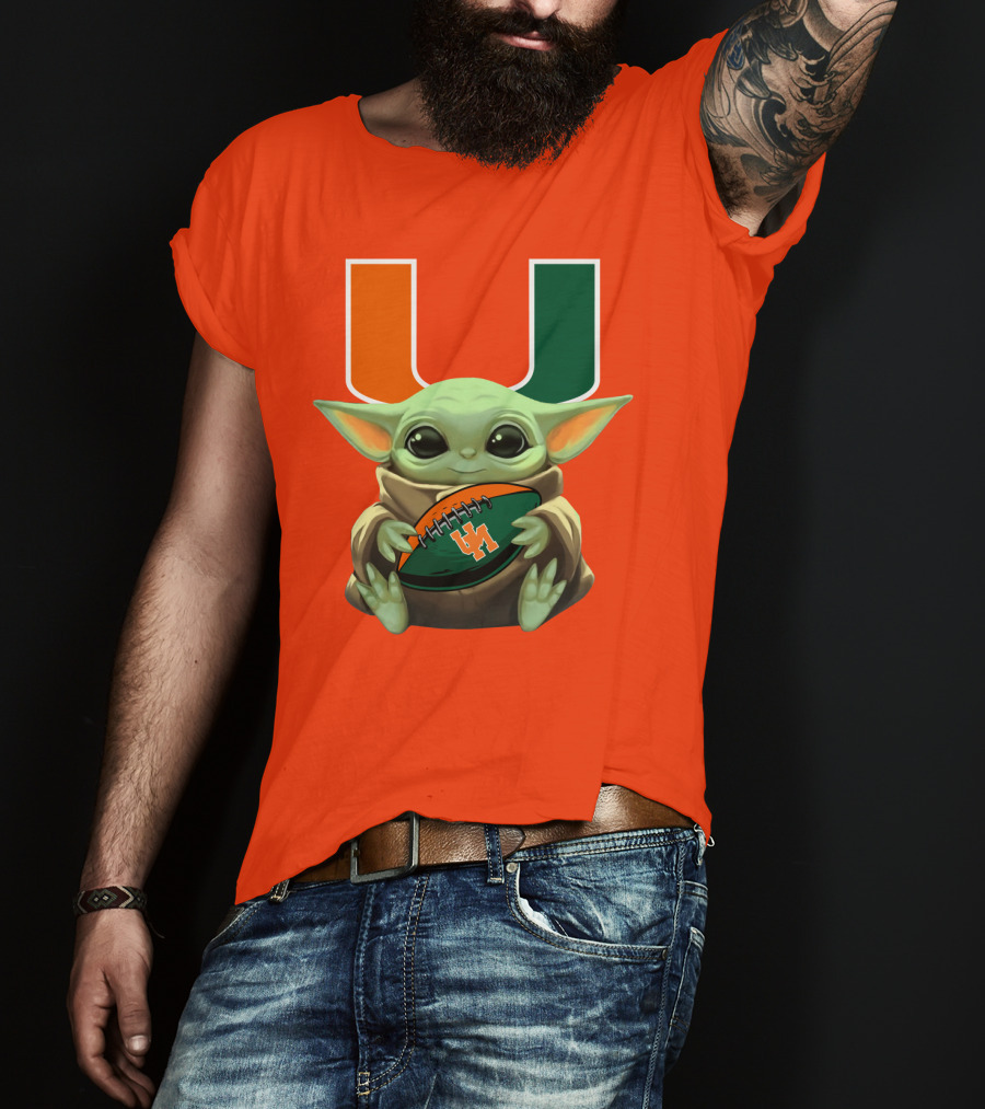 Baby Yoda Miami Hurricanes Football Fan T-Shirt