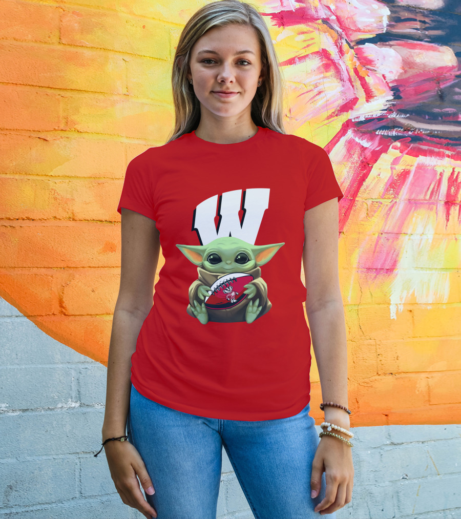 Baby Yoda Wisconsin Badgers Football T-Shirt