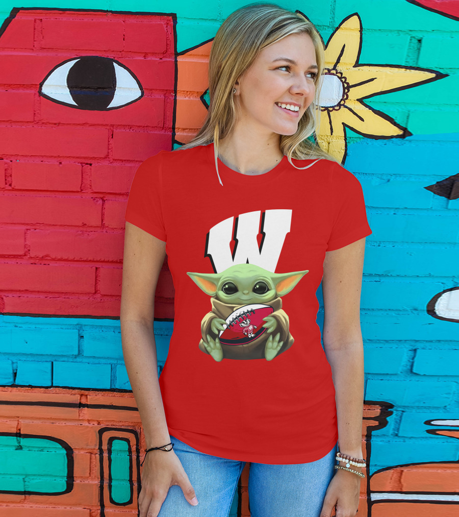Baby Yoda Wisconsin Badgers Football T-Shirt
