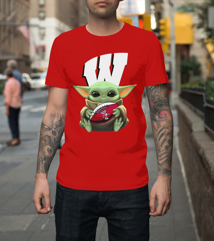 Baby Yoda Wisconsin Badgers Football T-Shirt