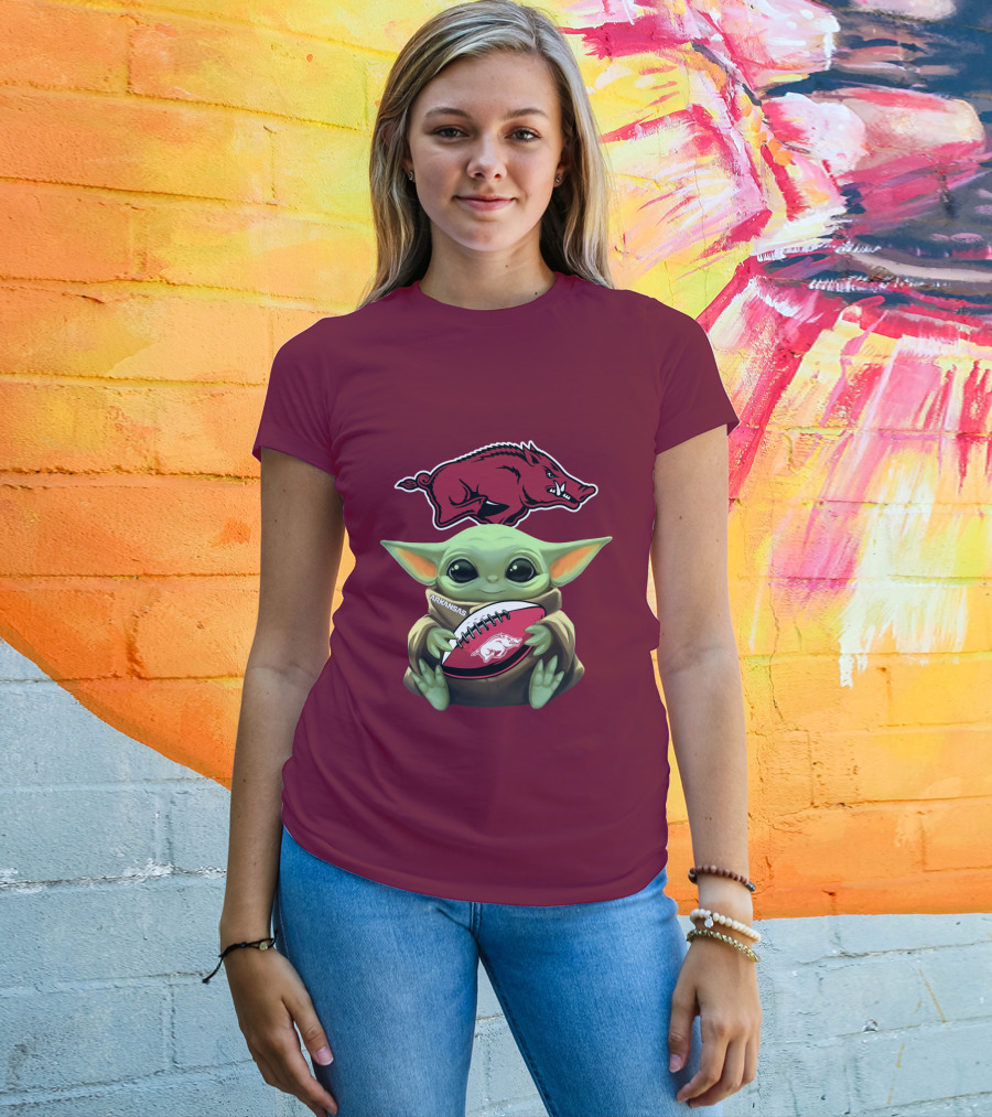 Arkansas Razorbacks Baby Yoda Football Fan T-Shirt