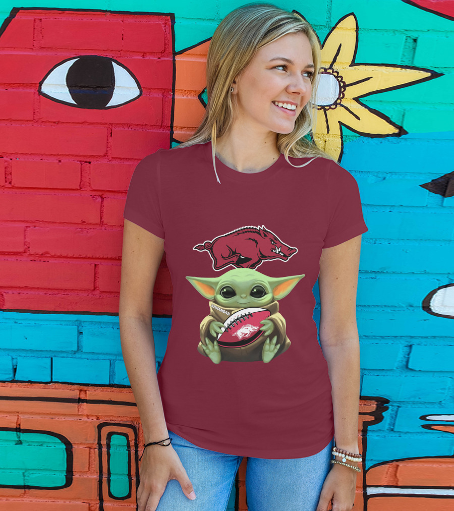 Arkansas Razorbacks Baby Yoda Football Fan T-Shirt