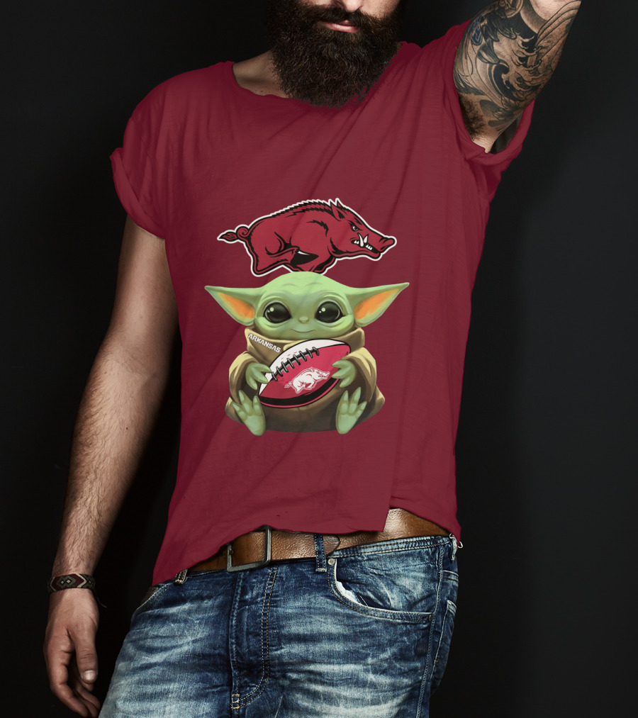 Arkansas Razorbacks Baby Yoda Football Fan T-Shirt
