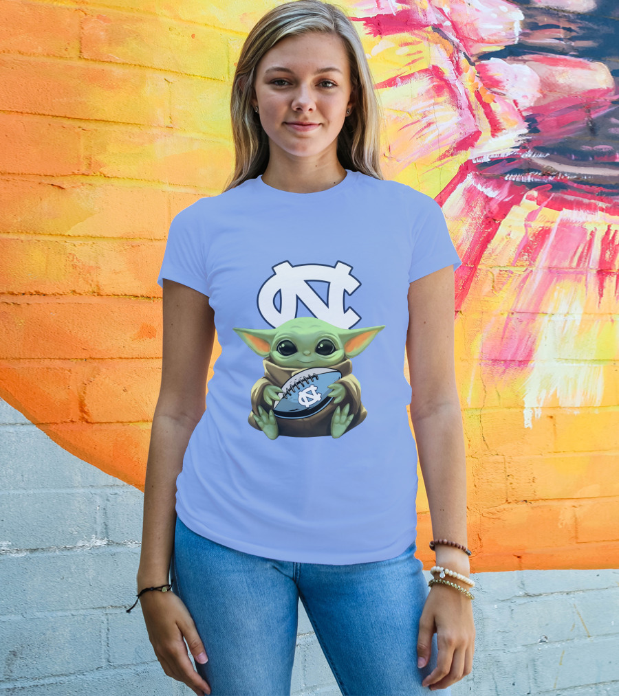 Baby Yoda UNC Tar Heels Football T-Shirt