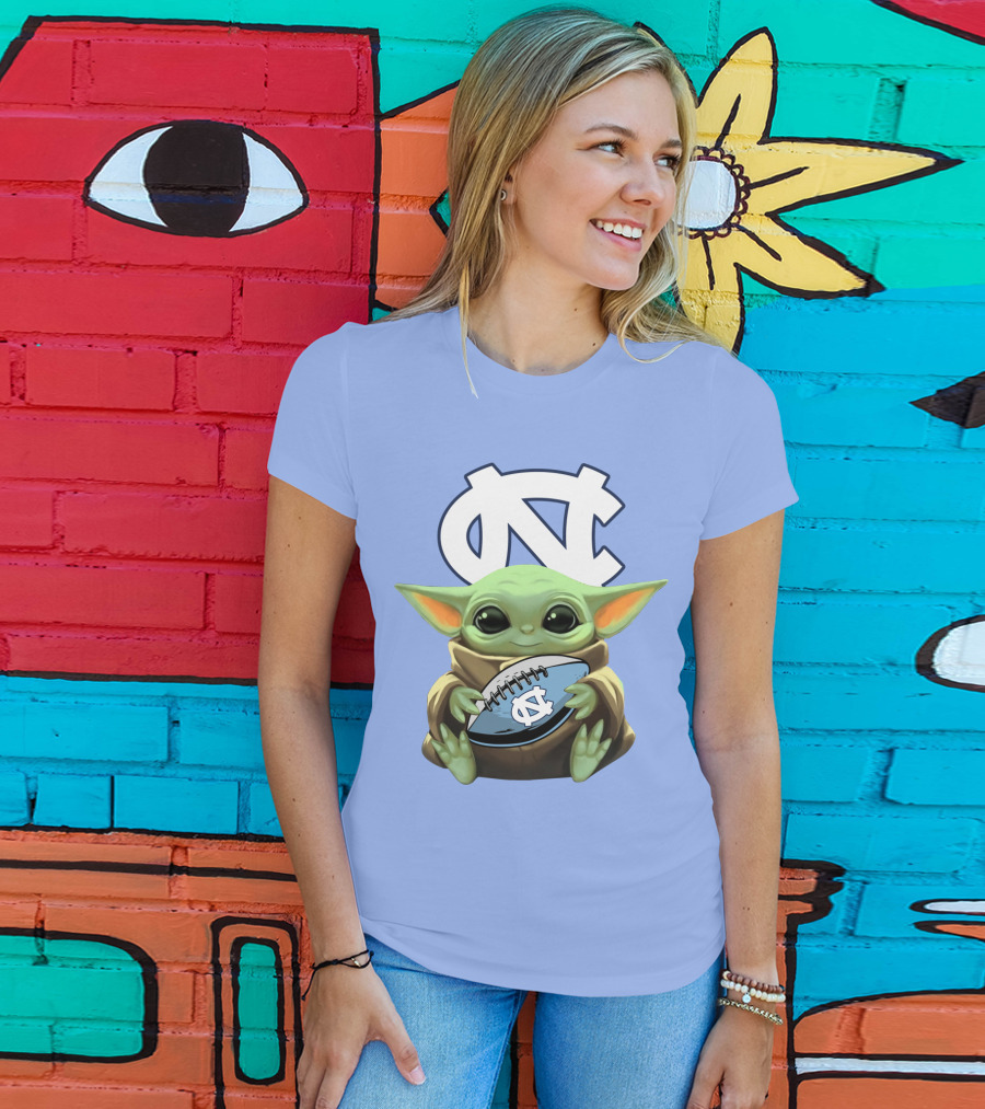 Baby Yoda UNC Tar Heels Football T-Shirt