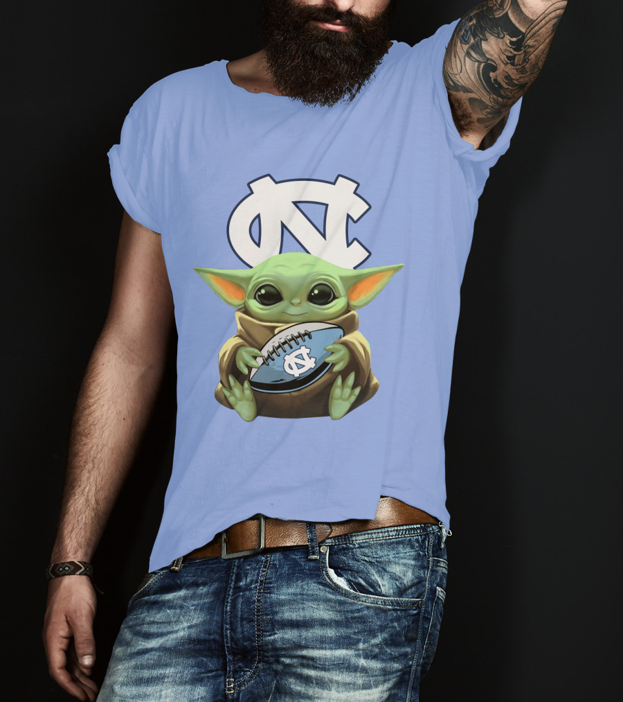 Baby Yoda UNC Tar Heels Football T-Shirt
