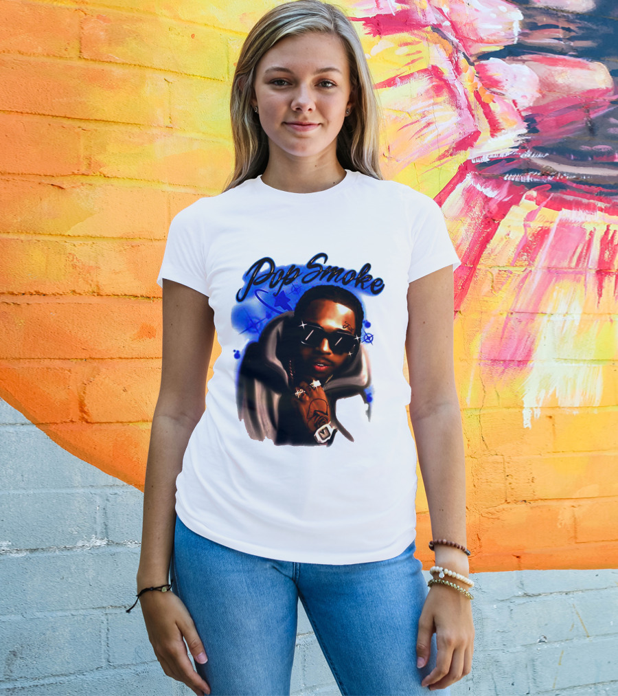 Pop Smoke Airbrush Blue Graffiti T-Shirt
